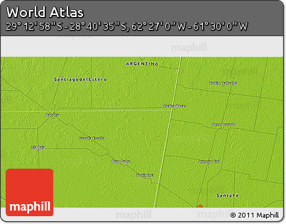 Physical 3D Map of the Area around 28° 56' 46" S, 61° 58' 30" W