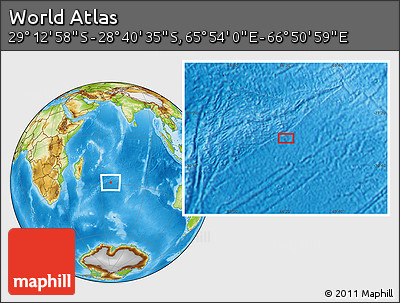 Physical Location Map of the Area around 28° 56' 46" S, 66° 22' 30" E