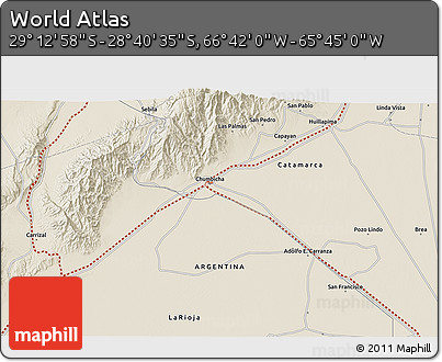 Shaded Relief 3D Map of the Area around 28° 56' 46" S, 66° 13' 29" W
