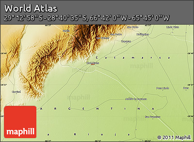 Physical Map of the Area around 28° 56' 46" S, 66° 13' 29" W