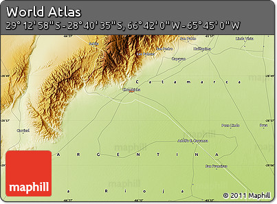 Physical Map of the Area around 28° 56' 46" S, 66° 13' 29" W