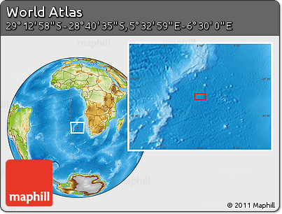 Physical Location Map of the Area around 28° 56' 46" S, 6° 1' 30" E