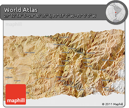 Satellite 3D Map of the Area around 28° 56' 46" S, 70° 28' 29" W