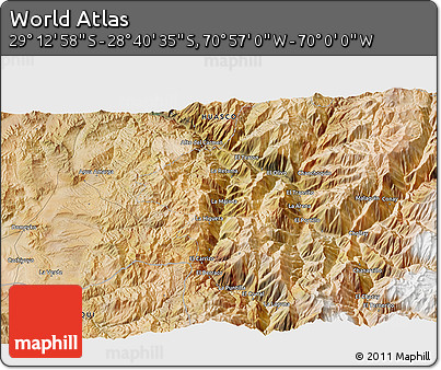 Satellite 3D Map of the Area around 28° 56' 46" S, 70° 28' 29" W