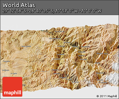 Satellite 3D Map of the Area around 28° 56' 46" S, 70° 28' 29" W