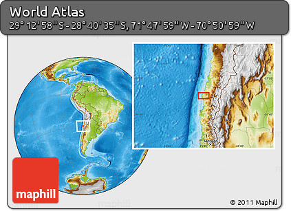 Physical Location Map of the Area around 28° 56' 46" S, 71° 19' 29" W