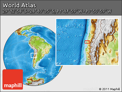 Physical Location Map of the Area around 28° 56' 46" S, 71° 19' 29" W