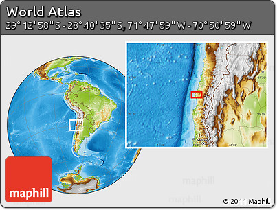 Physical Location Map of the Area around 28° 56' 46" S, 71° 19' 29" W