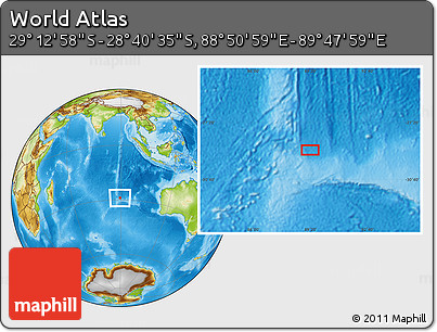 Physical Location Map of the Area around 28° 56' 46" S, 89° 19' 29" E