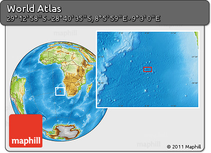 Physical Location Map of the Area around 28° 56' 46" S, 8° 34' 29" E