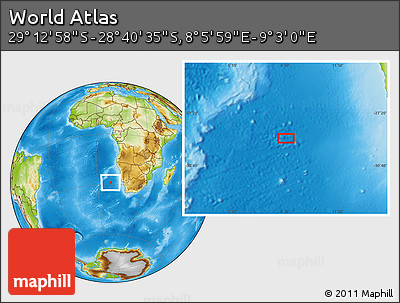 Physical Location Map of the Area around 28° 56' 46" S, 8° 34' 29" E