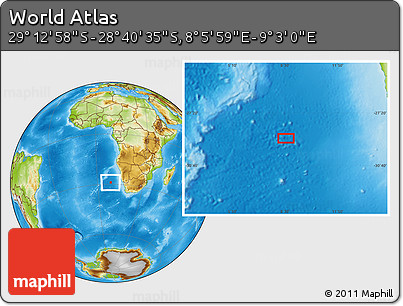 Physical Location Map of the Area around 28° 56' 46" S, 8° 34' 29" E