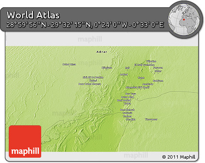 Physical 3D Map of the Area around 29° 16' 6" N, 0° 4' 30" E