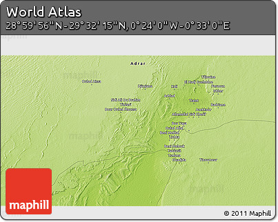 Physical 3D Map of the Area around 29° 16' 6" N, 0° 4' 30" E