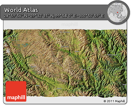 Satellite 3D Map of the Area around 29° 16' 6" N, 100° 22' 30" E
