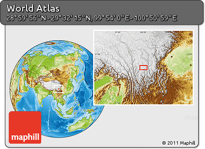 Physical Location Map of the Area around 29° 16' 6" N, 100° 22' 30" E