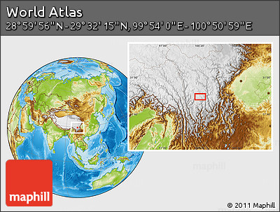 Physical Location Map of the Area around 29° 16' 6" N, 100° 22' 30" E