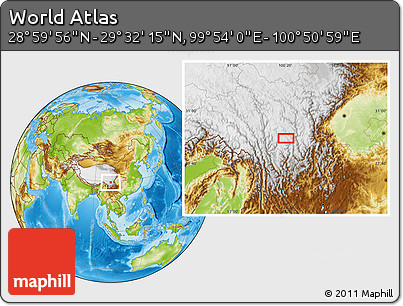 Physical Location Map of the Area around 29° 16' 6" N, 100° 22' 30" E