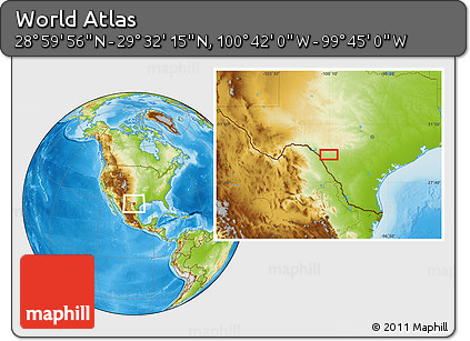 Physical Location Map of the Area around 29° 16' 6" N, 100° 13' 29" W