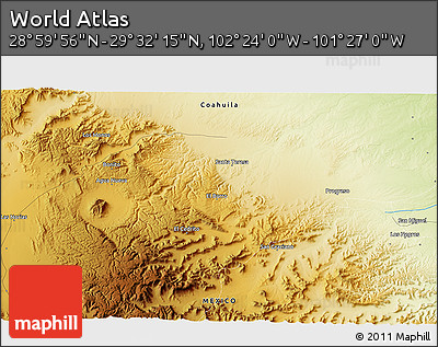 Physical 3D Map of the Area around 29° 16' 6" N, 101° 55' 30" W