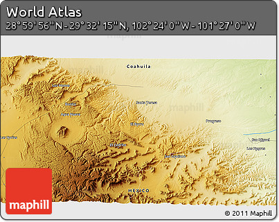 Physical 3D Map of the Area around 29° 16' 6" N, 101° 55' 30" W