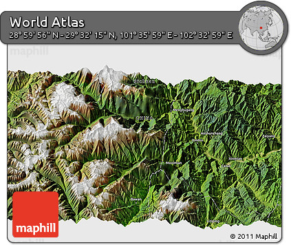 Satellite 3D Map of the Area around 29° 16' 6" N, 102° 4' 29" E