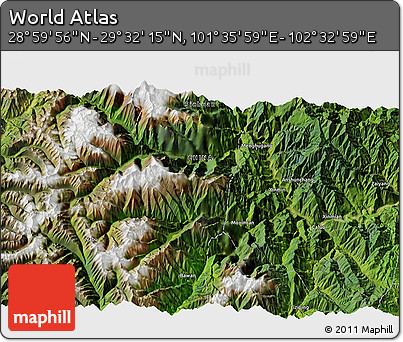 Satellite 3D Map of the Area around 29° 16' 6" N, 102° 4' 29" E