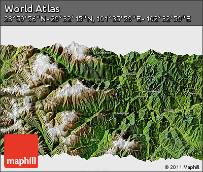 Satellite 3D Map of the Area around 29° 16' 6" N, 102° 4' 29" E