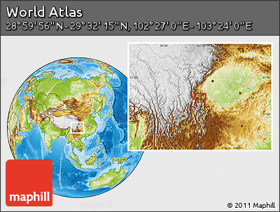 Physical Location Map of the Area around 29° 16' 6" N, 102° 55' 30" E
