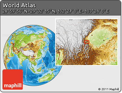 Physical Location Map of the Area around 29° 16' 6" N, 102° 55' 30" E