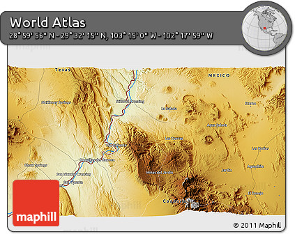 Physical 3D Map of the Area around 29° 16' 6" N, 102° 46' 30" W