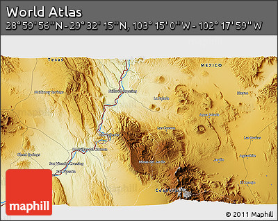 Physical 3D Map of the Area around 29° 16' 6" N, 102° 46' 30" W
