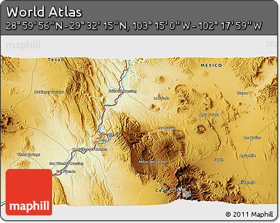 Physical 3D Map of the Area around 29° 16' 6" N, 102° 46' 30" W