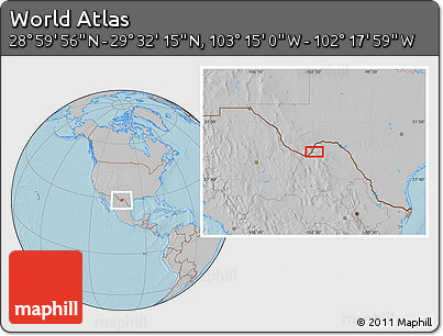 Gray Location Map of the Area around 29° 16' 6" N, 102° 46' 30" W, hill shading