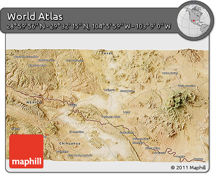 Satellite 3D Map of the Area around 29° 16' 6" N, 103° 37' 30" W