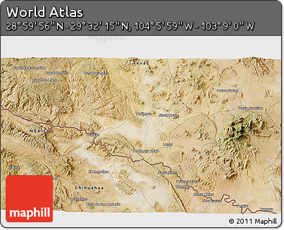 Satellite 3D Map of the Area around 29° 16' 6" N, 103° 37' 30" W