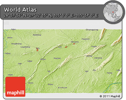 Physical 3D Map of the Area around 29° 16' 6" N, 105° 28' 29" E
