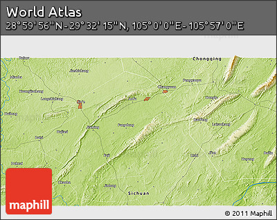 Physical 3D Map of the Area around 29° 16' 6" N, 105° 28' 29" E