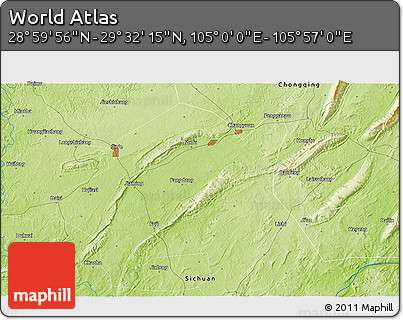 Physical 3D Map of the Area around 29° 16' 6" N, 105° 28' 29" E
