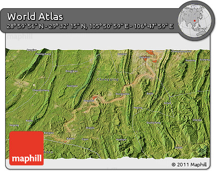 Satellite 3D Map of the Area around 29° 16' 6" N, 106° 19' 29" E