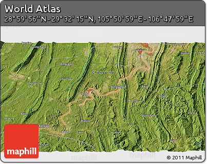 Satellite 3D Map of the Area around 29° 16' 6" N, 106° 19' 29" E