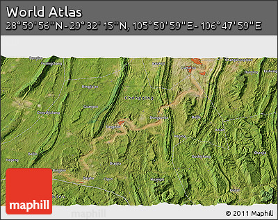 Satellite 3D Map of the Area around 29° 16' 6" N, 106° 19' 29" E