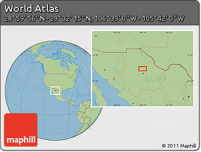 Savanna Style Location Map of the Area around 29° 16' 6" N, 106° 10' 30" W