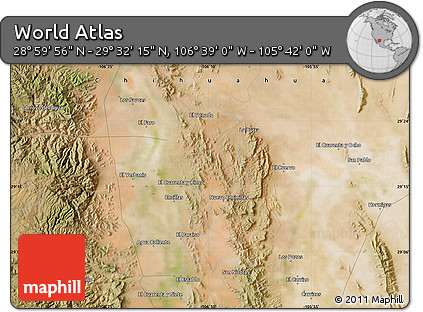 Satellite Map of the Area around 29° 16' 6" N, 106° 10' 30" W