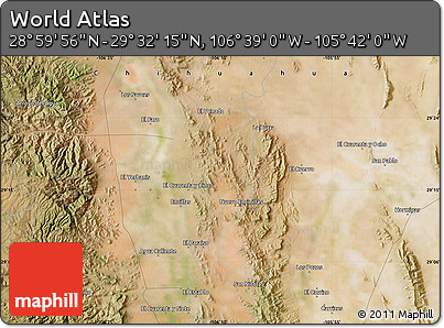 Satellite Map of the Area around 29° 16' 6" N, 106° 10' 30" W