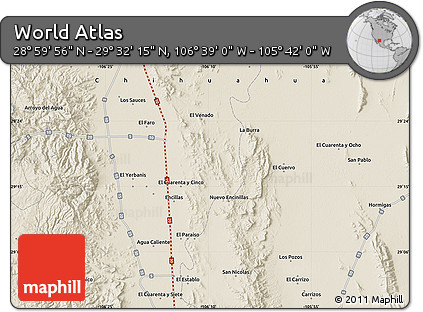 Shaded Relief Map of the Area around 29° 16' 6" N, 106° 10' 30" W