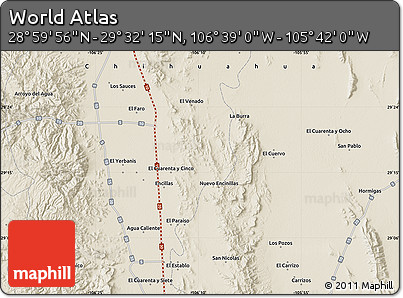 Shaded Relief Map of the Area around 29° 16' 6" N, 106° 10' 30" W