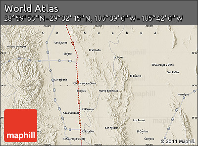 Shaded Relief Map of the Area around 29° 16' 6" N, 106° 10' 30" W