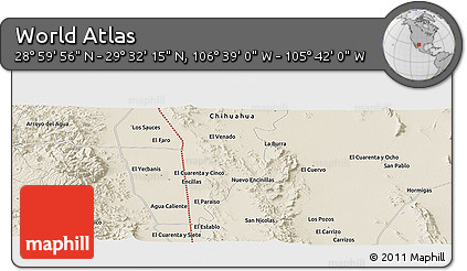 Shaded Relief Panoramic Map of the Area around 29° 16' 6" N, 106° 10' 30" W