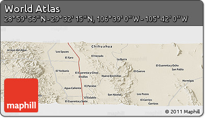 Shaded Relief Panoramic Map of the Area around 29° 16' 6" N, 106° 10' 30" W